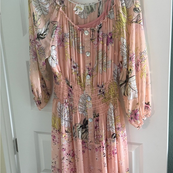 fig and flower Blush Pink Floral Button-Front Midi Dress - Picture 5 of 6